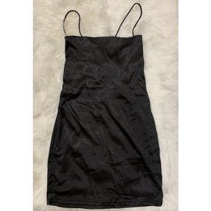 Fashion Nova black mini backless satin dress